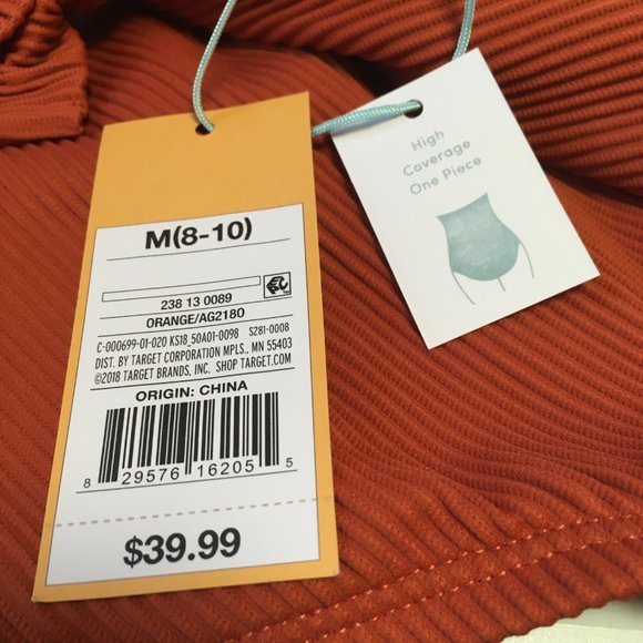 Kona Sol Women's Adjustable Tie Strap Padded Orange 1 Piece Swimsuit Choose Size - Picture 7 of 9